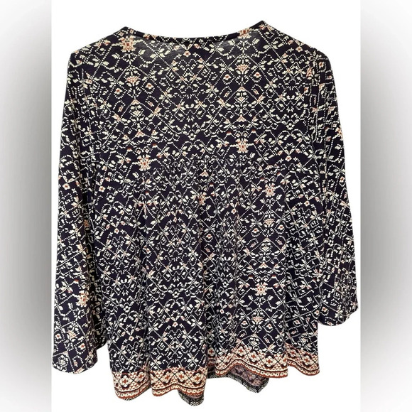 Lucky Brand Top Tunic Printed V-Neck Bell Sleeve Purple Boho Blouse - Picture 2 of 8